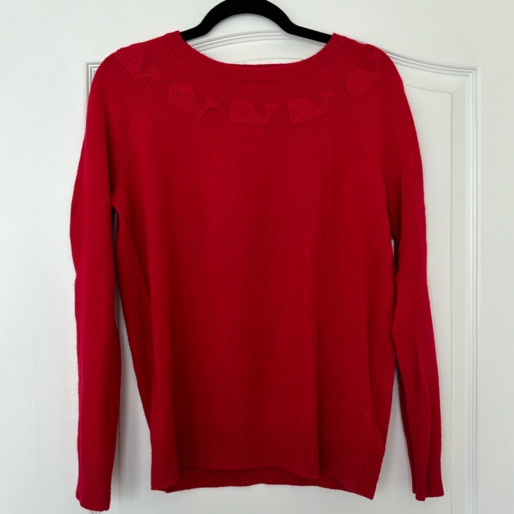 Vineyard Vines red sweater with whales